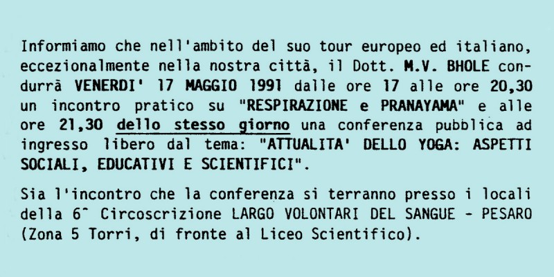 Incontro con il Dr. M.V. Bhole: aspetti educativi e scientifici dello yoga